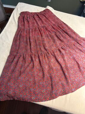 Maurices Red Floral Tiered Maxi Skirt